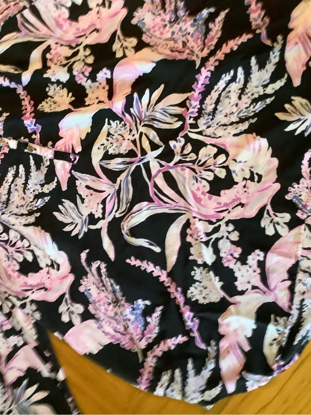 Lilly Pulitzer Black Blouse with Pink and Lavender Floral Print. Sz XL.
